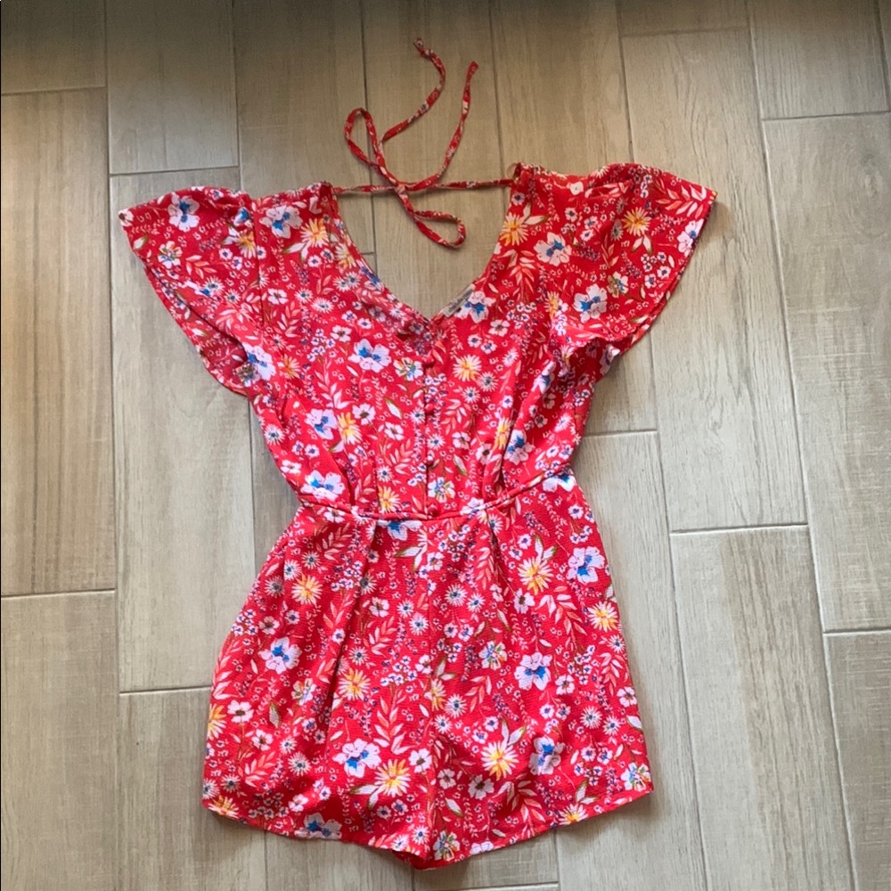 Charlotte Russe Red Floral Romper - Women’s Small
